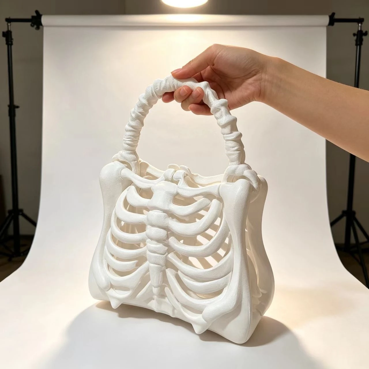 3D Printed Sternum Bone Sculptural Handbag Avant-Garde Runway Bag Unique Art Piece Shoulder Bag for Women