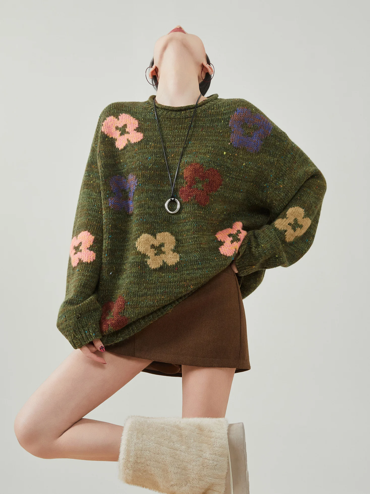 

Новый женский вязаный свитер с круглым вырезом и ретро-цветочной вышивкой, свободного кроя, мягкий, с длинными рукавами, весенний, без застежек