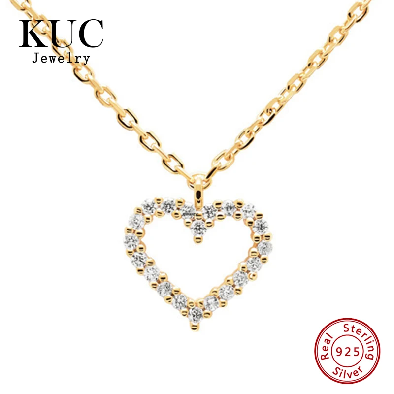 

925 Sterling Silver Fine Jewelry Casual Light Luxury Zircon Hollowed Out Heart-Shaped Zircon Necklaces for Women Valentine Gifts