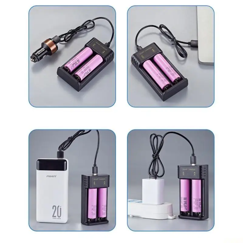 B03F 1-2 Slot Chargers with LED Indicators for 18350/18500/26650/21700 Battery