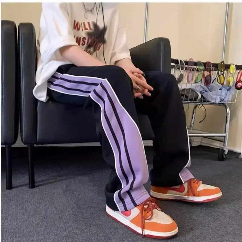 GELITAYIN Men's Casual Wide Autumn Winter Straight Pants Male Trousers Striped Cotton Sale Slacks Baggy Streetwear New In Aesthe