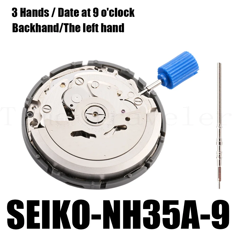 Japanese Seiko NH35A Movement NH35 Black Left Hand at 9 o\'clock Date Wheel 24 Jewels Automatic Chaining High Precision Movement