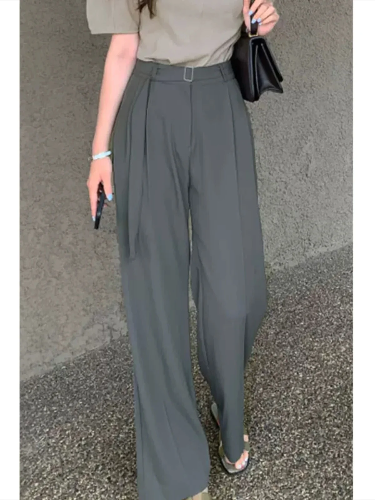 

American Sle High Waist Wide Leg Pants Women's Spring Autumn New Straight Cut Casual Trousers Ice Silk Commute Suit