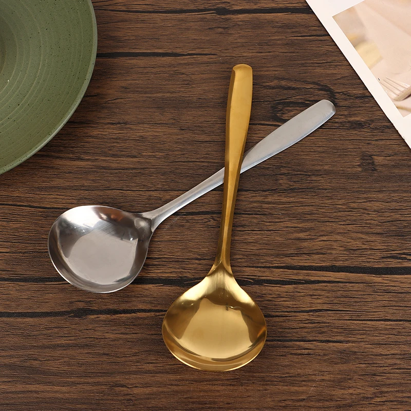 เกาหลีสแตนเลสสตีล Thicken ช้อนซุปขนาดใหญ่ยาว Basting ช้อนสําหรับหม้อร้อนซุป Ladle Home KITCHEN ทําอาหารบนโต๊ะอาหาร