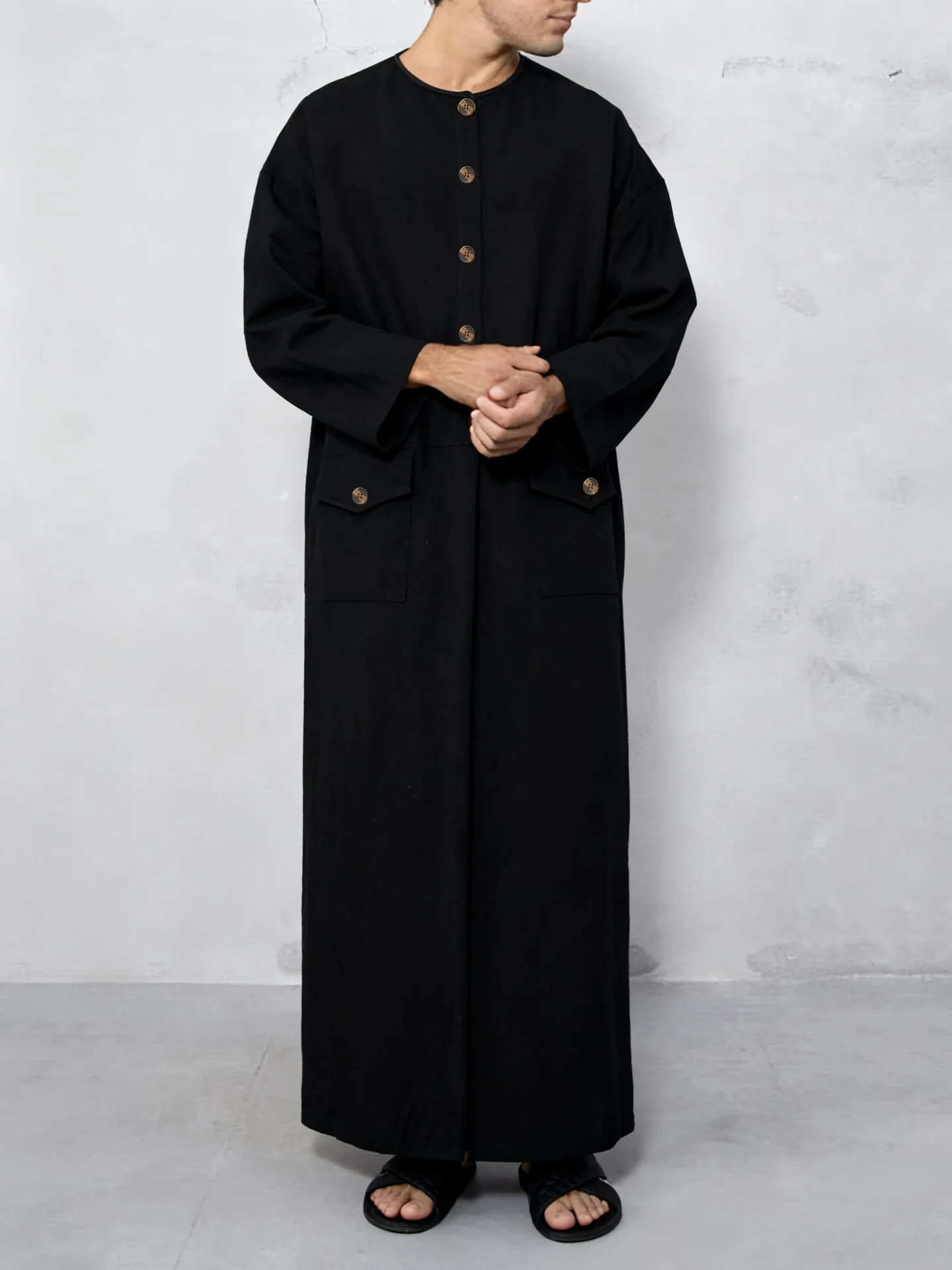 

Мусульманский традиционный халат (дисхада) с длинными рукавами, круглым вырезом, множеством карманов, в стиле Дубай, для молитв и повседневной носки