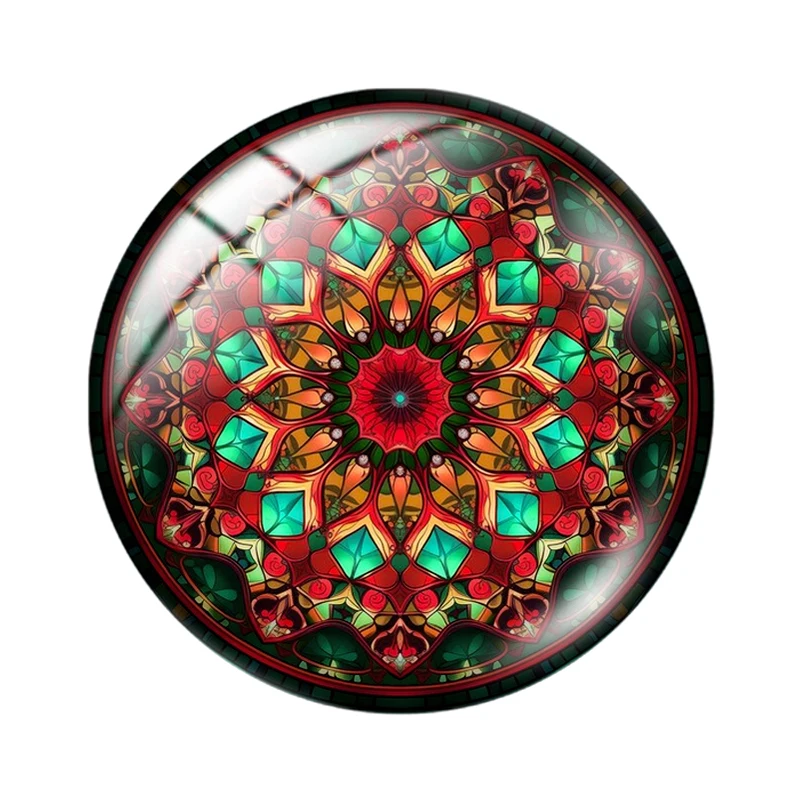 Colorful mandala pattern 10pcs 12mm/18mm/20mm/25mm Round photo glass cabochon demo flat back Making findings