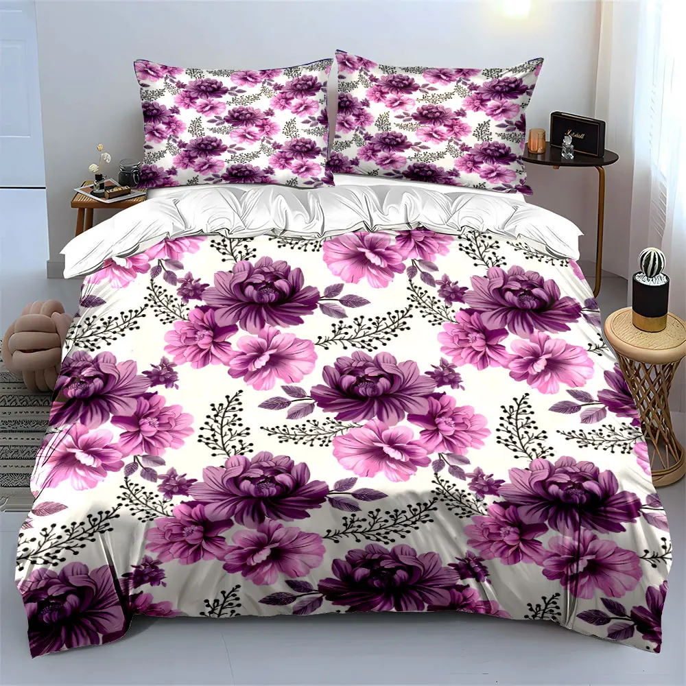 

Elegant Purple Floral Three-Piece Set kid's and adults' bedroom decor, Exquisite three-piece bedding set gift