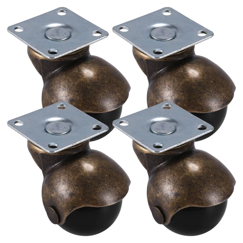 [4 Pack] Swivel Top Plate Hooded Ball Caster Wheels, Antique Bronze (1.5-Inch No Brake)