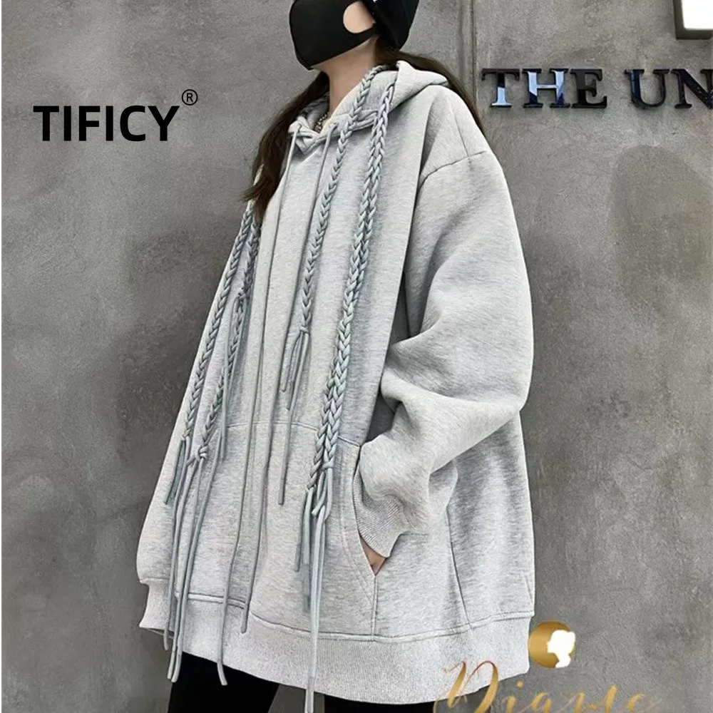High Street Hoodies Sweatshirts Tops Women's Fried Dough Twists Braid Heavy Long Sleeved Pullover Hooded Sweatshirts Coat
