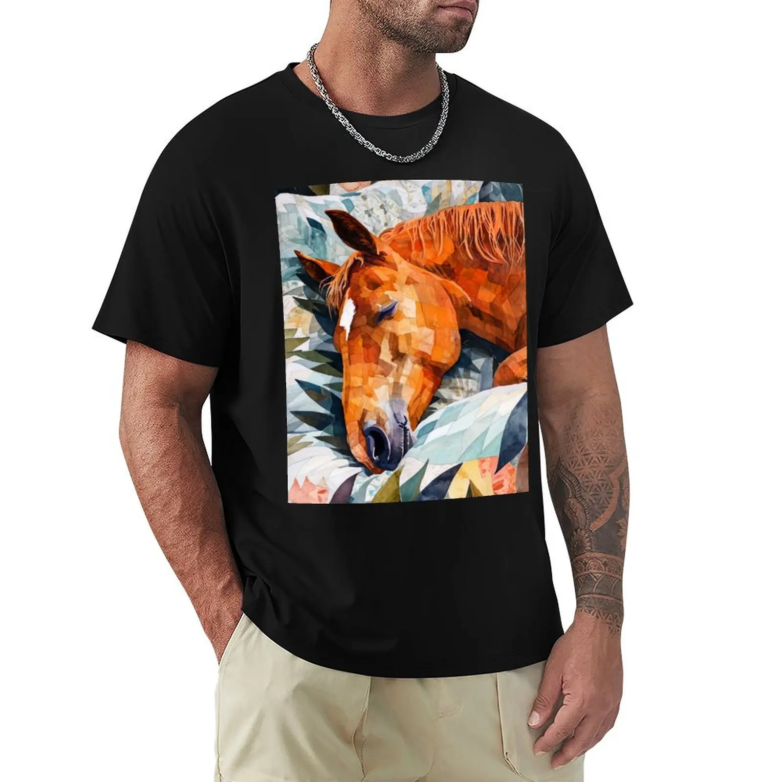 Arte animal del caballo durmiendo # Camiseta de caballo, camisetas gráficas de algodón de moda coreana, camisetas de anime, camisetas para hombre, camiseta gráfica