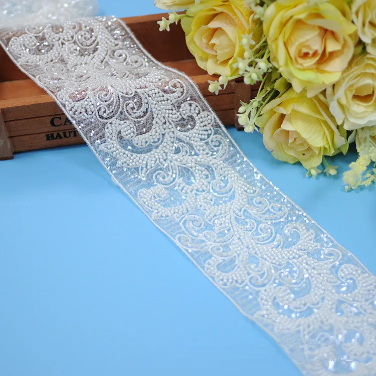 Nuovo abito da sposa cintura leggera tessuto di pizzo con perline di lusso largo 8.5cm