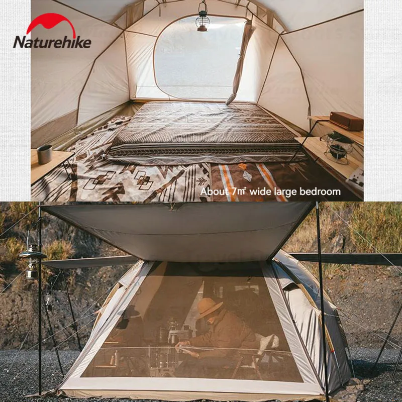 Naturehike 3-4 أشخاص خيمة نفق مساحة كبيرة غير نافذ للمطر مقاوم للماء واقي مزدوج من الشمس للتخييم على السيارة والذيل والسفر في الهواء الطلق