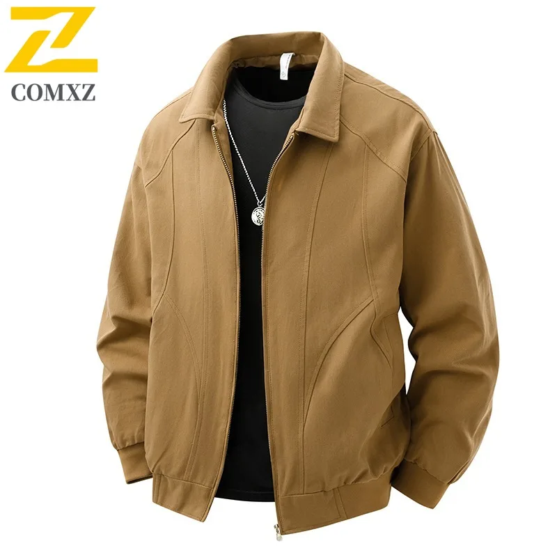

COMXZ Spring Autumn Pure Cotton Jacket Casual and Breathable American Coat Retro Stand-up Collar Trendy Business Jacket for Men
