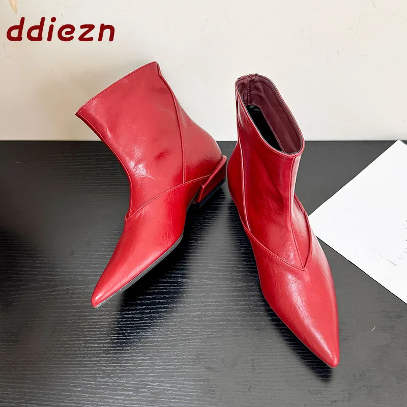Modische spitze elegante Damen-Knöchelstiefel, kurze Stiefel, Damenschuhe mit niedrigem Absatz, Damen-Booties, Slip-On-Schuhe