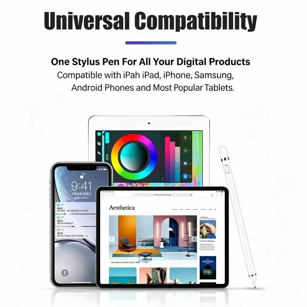 Rechargeable Universal Tablet Stylus Pen, Slim Active Touch Pencil for iOS iPad, Android Xiaomi Pad Samsung Tab Drawing Note 5
