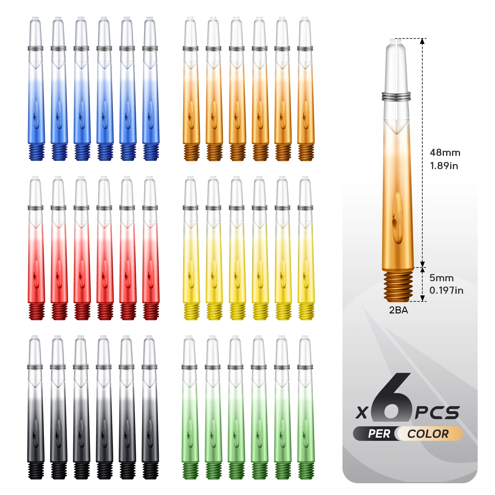 6-Pack of Transparent Colored Dart Shafts, Total Length 53mm, Made of Pc Material, Equipped with Spring Rings, Suitable for Standard 2Ba Thread, Dart Accessories view 3