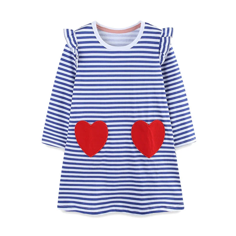 

Jumping Meters 2-7T Hearts Long Sleeve Princess Girls Dresses Autumn Spring Baby Clothing Striped Frocks Toddler Costume