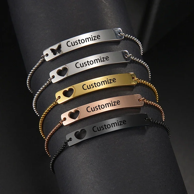 Adjustable Custom Name Bracelet For Couple Engraved Lase Stainless Steel Personalized Bangle Jewelry Women Gift