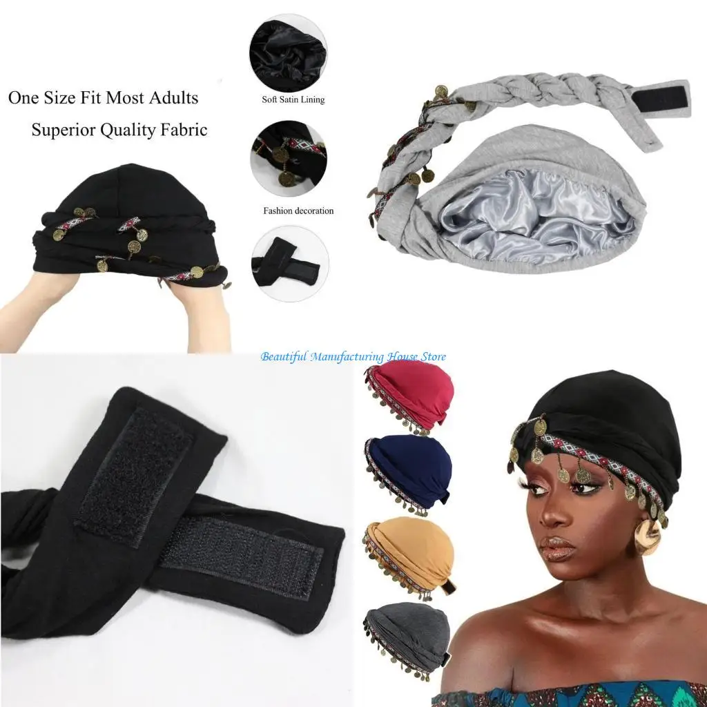 E56A Twist Tail Skull Hat Headwrap Hat Bandanas Braid Hat Adult Outdoor Activity Hat