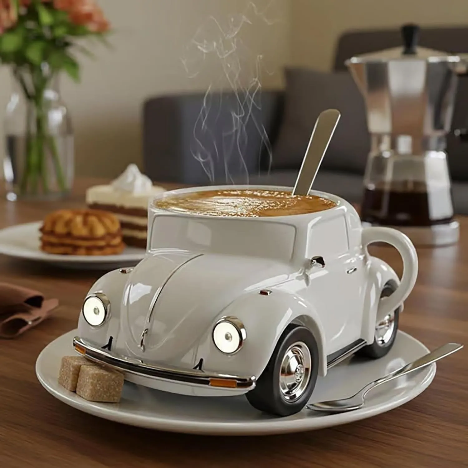 Beetle Shaped Coffee Mug Ceramic Cups Car Shaped Coffees Mugs Stylish Vintage Cup Creative Automotive Drinkware Trendy Mug