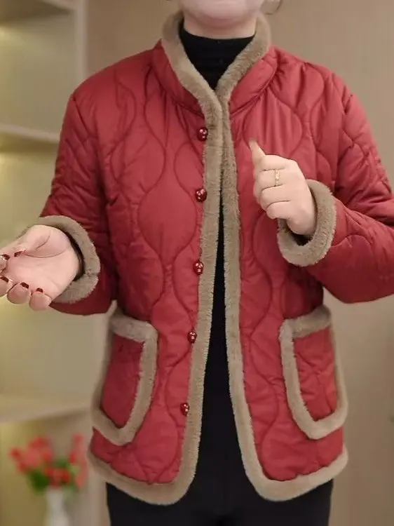 

Warm Fce Lined Thi Cotton Jaet ort Outerwear for 40-50 Year Old Women Simple Versatile Mid-Aged And ly Women's ...