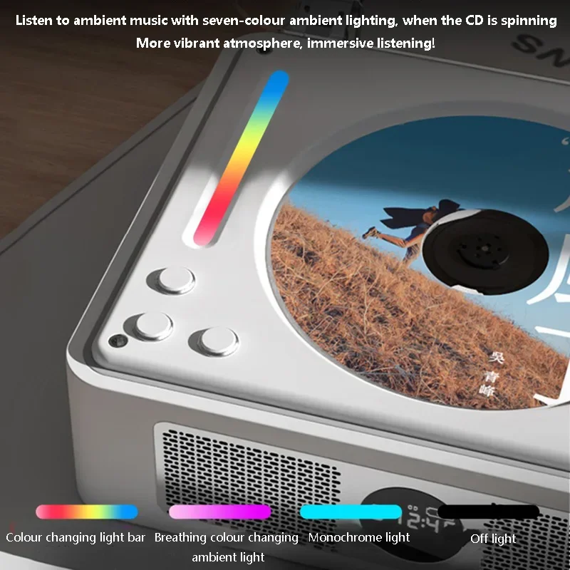เครื่องเล่นซีดีบลูทูธ 5.0 RGB Lighting EffectsHIFI CD Audio PlayerลําโพงในตัวUSB Lossless Readout Optical Outputชาร์จ