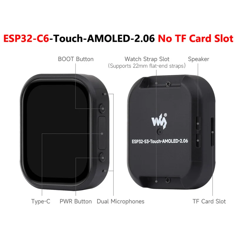 ESP32-C6 Placa de desenvolvimento de relógio de toque AMOLED de 2,06 polegadas ESP32-S3 2.06 polegadas DeepSeek AI Chat de voz