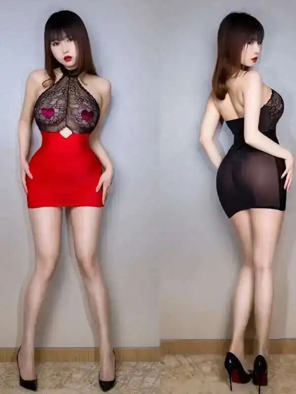 Neues Eisseiden-Spleißspitze, transparent, durchsichtig, ultrakurzes Kleid, reines Verlangen, enges OL-Nachtclub-Kleid, 2025, neues koreanisches Top 89QE