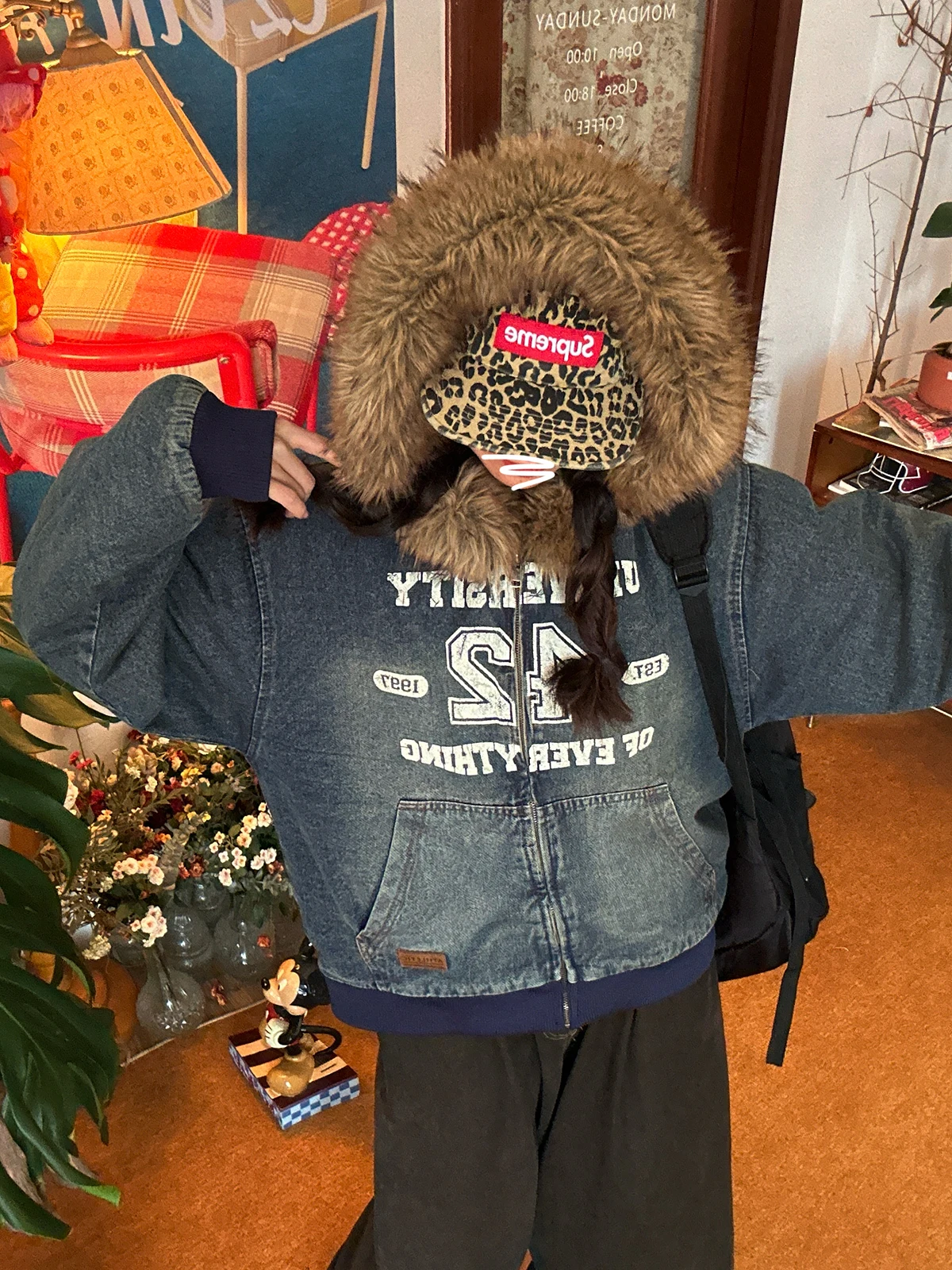 

Джинсовое джинсовое пальто с капюшоном в стиле ретро, мужское зимнее свободное хлопковое пальто для пар, длинное пальто с меховым воротником, застежка-молния, поездка на работу