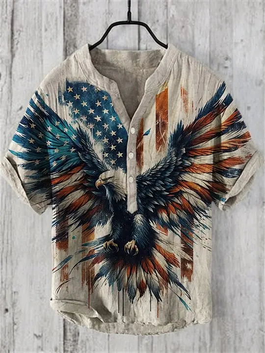 

2024 shirt men's autumn and winter printed short sleeved street casual, comfortable, versatile, high-end, American eagle picture