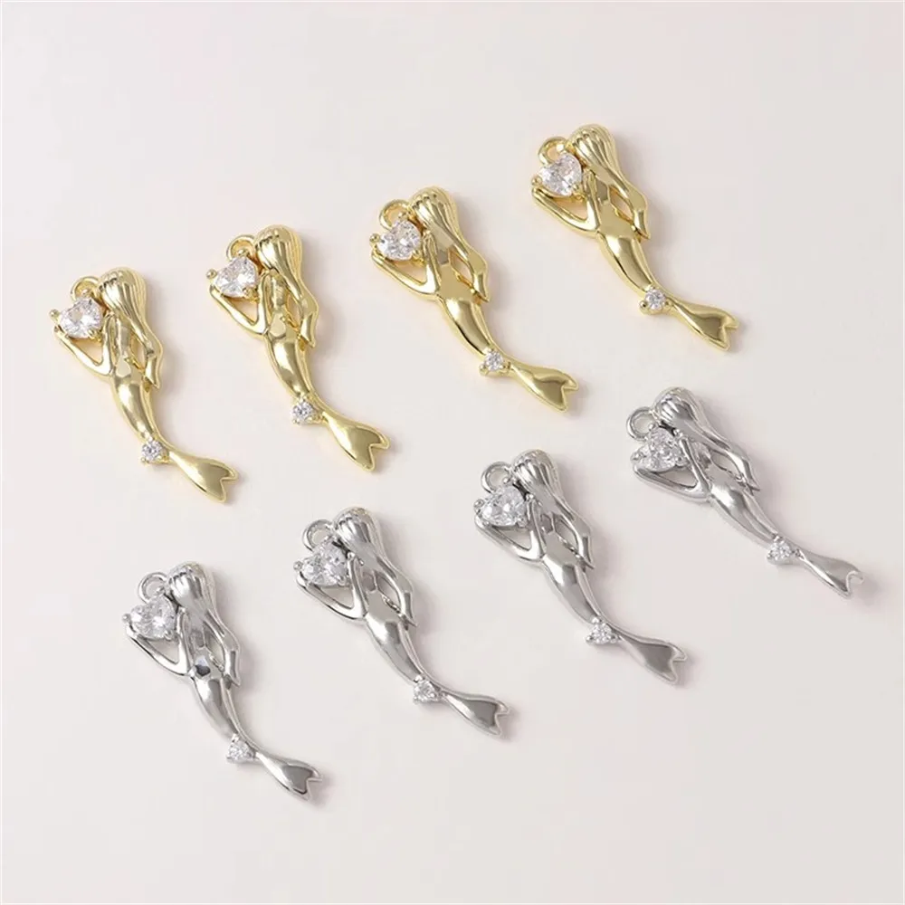 

18K Electroplated Gold-plated Copper Zircon Mermaid Miss Pendant Diy Necklace Bracelet Earrings Material