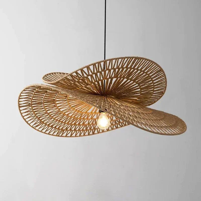 Retro Wabi Sabi Rattan Weaving Led Chandelier Living Room Restaurant Bar Home Decor Bedroom Pendant Lights Hanging Lamp Fixture