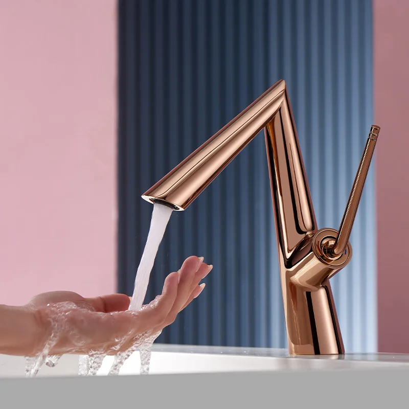 Rose Golden Bathroom Wash Basin Faucet Special Design Hot And Cold Water Mixer