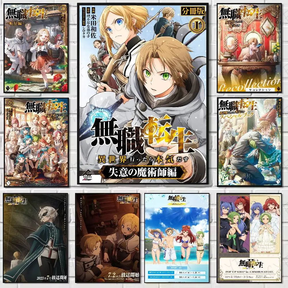 

M-Mushoku Tensei Anime Poster Home Living Bed Room Bar Hallway Sticky Wall Art Printing Waterproof Aesthetic Decor