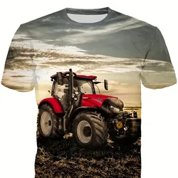 Cool 3d Print Tractor Fashion Graphic T-Shirt for Boys Perfect Summer Outdoor Active Fun Short Sleeve Tee Children's Clothing