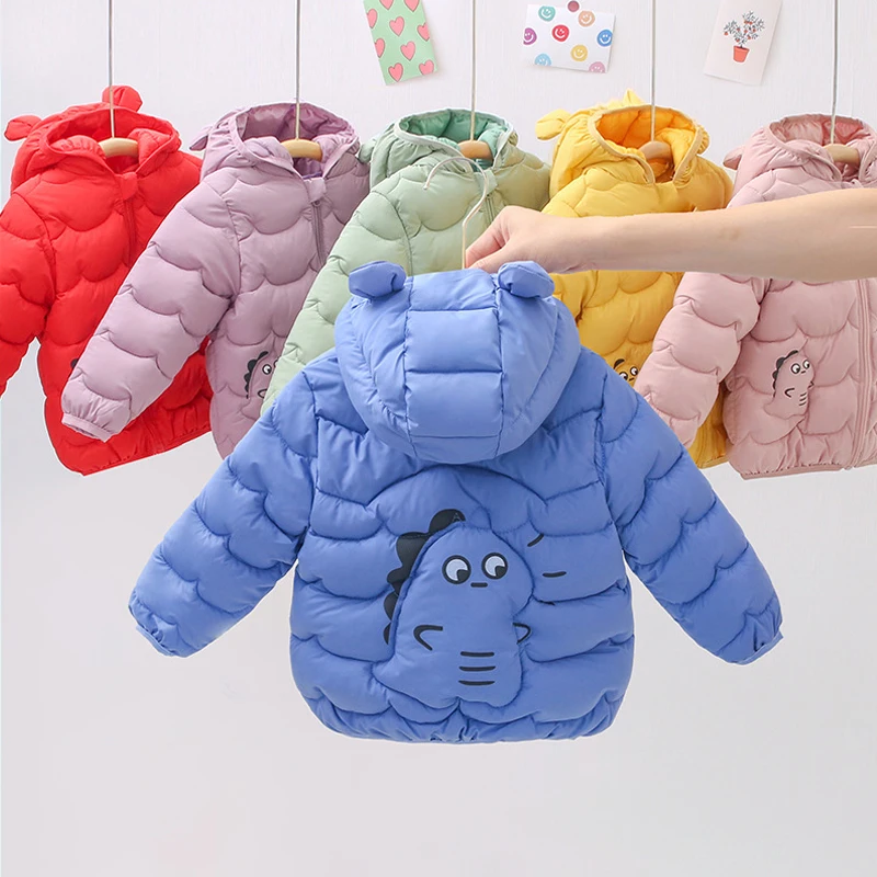 Baby Girls Boys Coat 2022 Winter Thick Down Hooded Coat Children Cute Dinosaur Jacket Newborn Warm Zipper Outerwear Kids Clothes