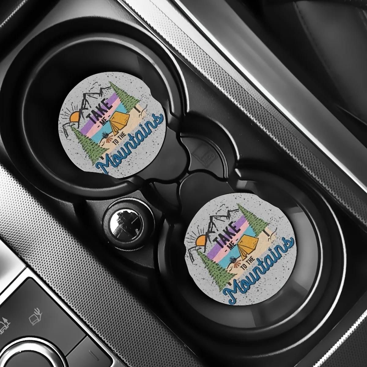 2pcs Climb Mountains Absorbent Car Cup Holder Coaster Mats, Car Interior Accessories For Men & Women, Water Cup Coasters For Car