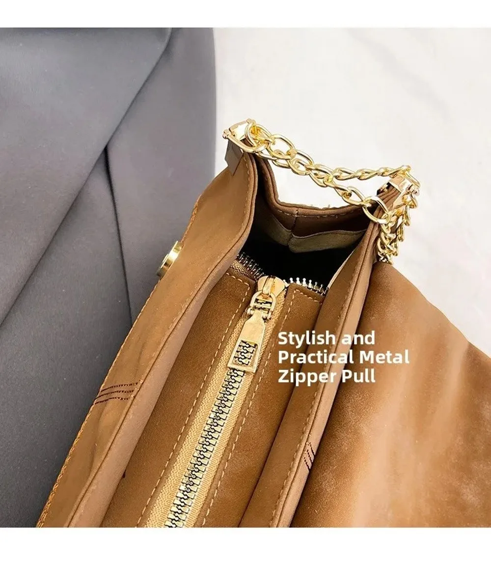 Hochwertige Wildleder-Schultertasche mit Großer Kapazität Ketten-Umhängetasche Quadratische Handtasche für Damen – Detail 4
