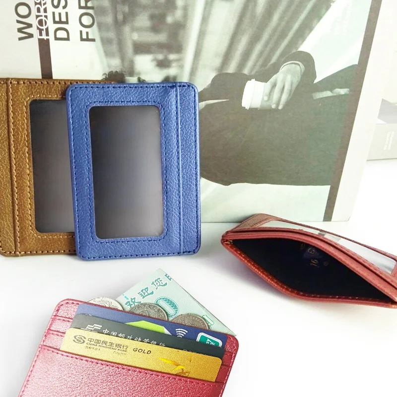Porta carte di credito in pelle PU Mini portafoglio 5 slot per carte Portafoglio con finestra identificativa Porta carte di credito da uomo Donna Tarjetero