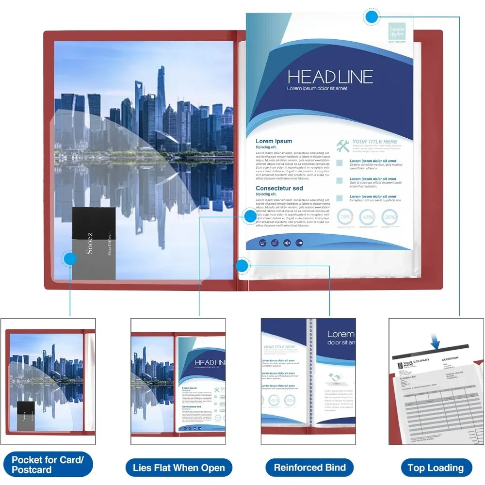 Binder 30 Kantong dengan Lengan Plastik 9x12 (Ruby), Folder Portofolio Seni Tugas Berat dengan Pelindung Lembaran Transparan, Tampilan 60 Halaman