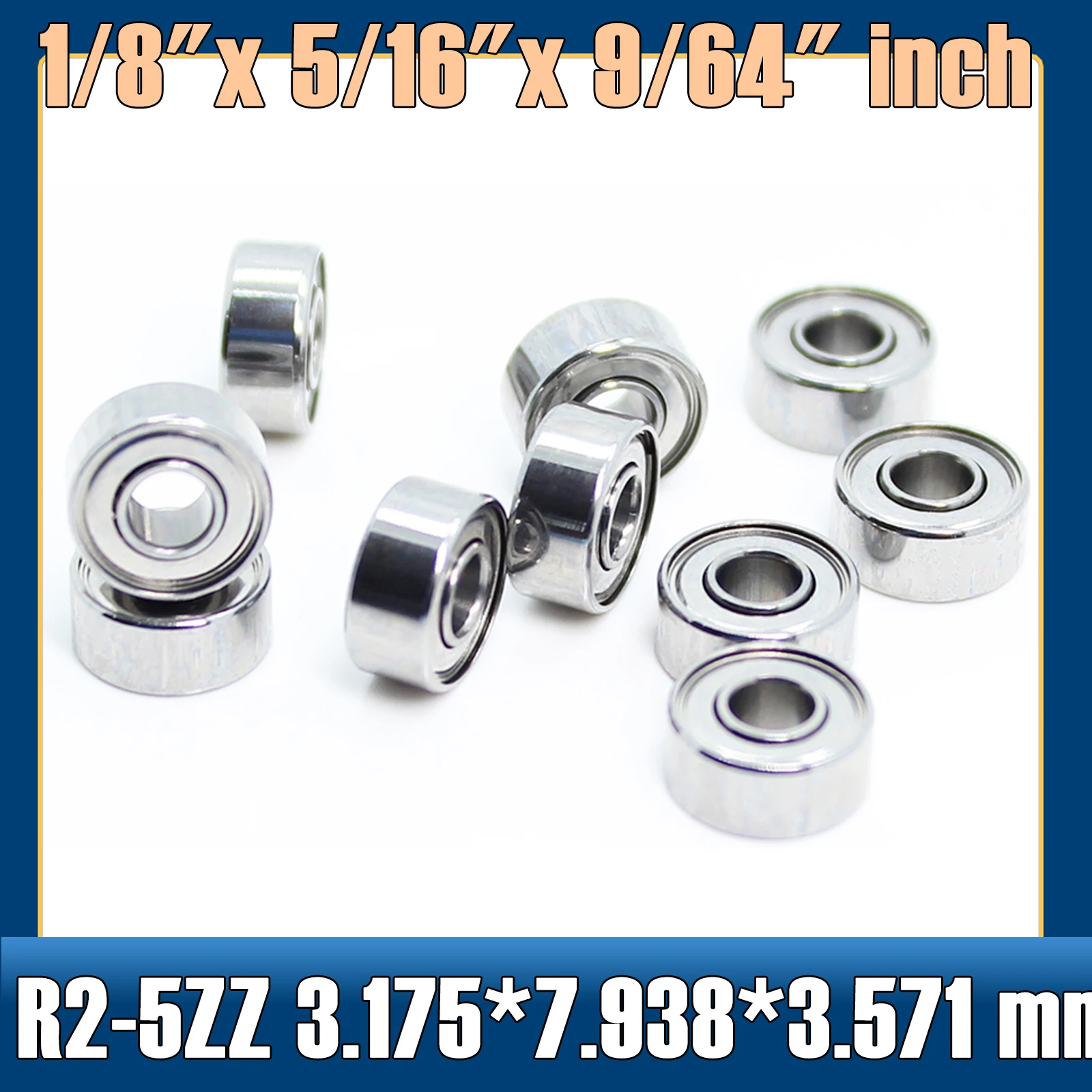 R2-5ZZ Bearing ( 10 PCS ) 3.175*7.938*3.571 mm Miniature R2-5 ZZ Ball Bearings For RC Models