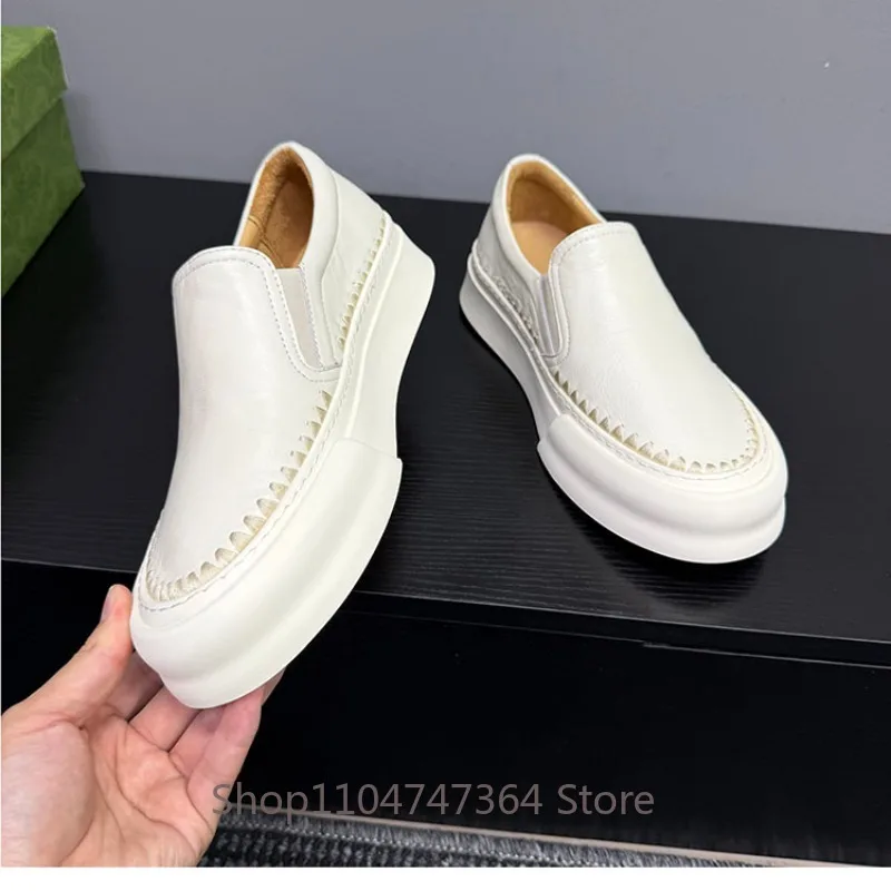 Luxury Designer Sneakers Sheepskin Slip on Leather Shoes Men's Loafers Comfortable Flats Outdoor Thick Sole Genuine Leather