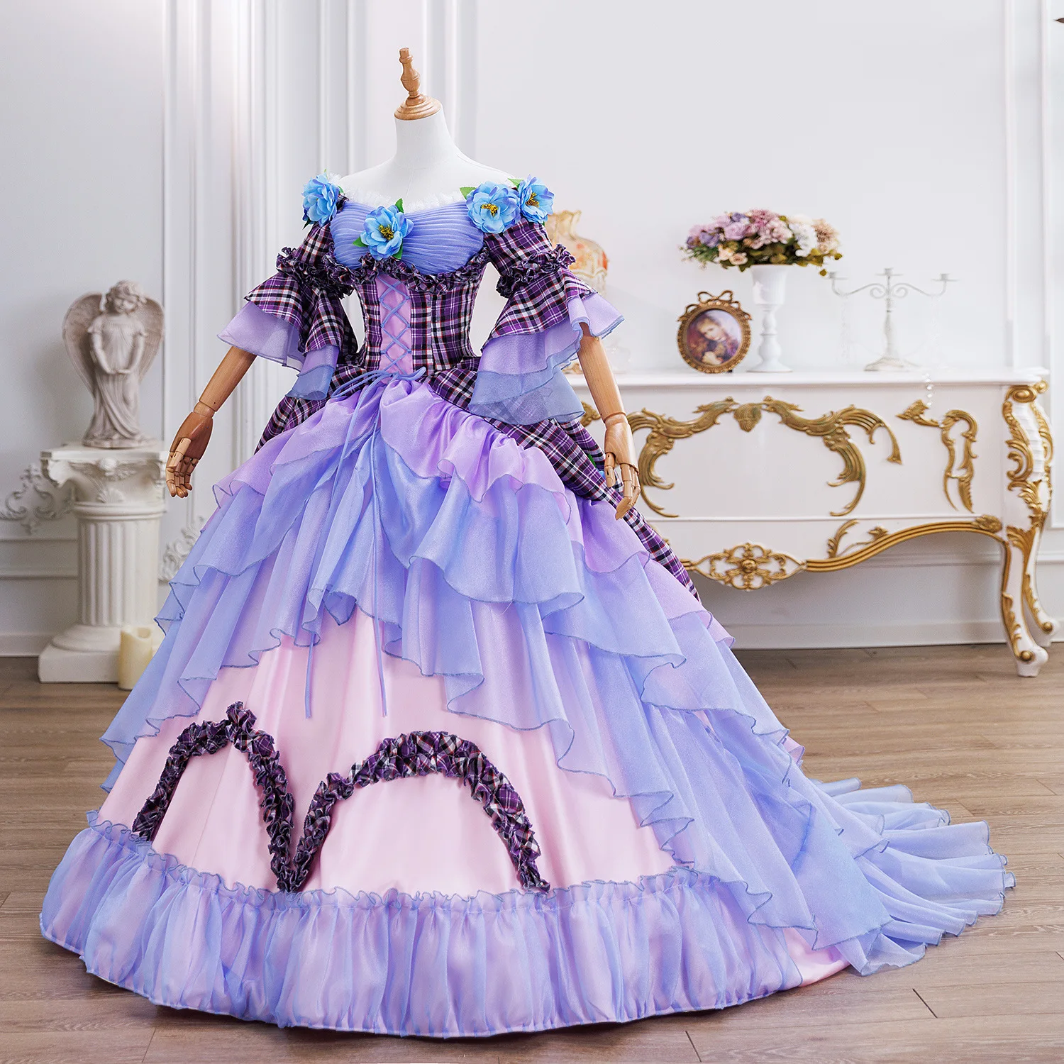 

Russian Court Princess Dress Heavy Industry Trailing Plaid French Performance Clothes Travel Photography Dress Drama Ever Pretty