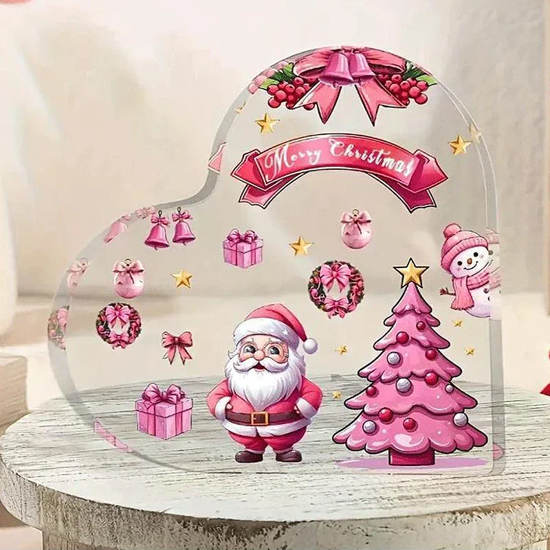 Christmas Atmosphere Heart Acrylic Ornament Desktop Decoration Transparent Stand