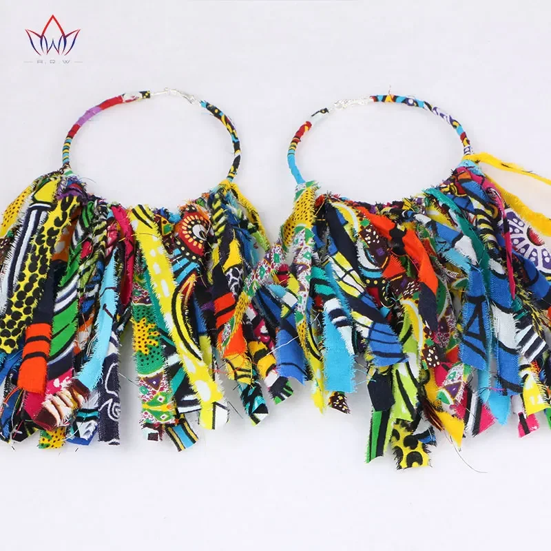 2023 African Cloth Fabric Earrings Handmade Earrings With Tassels For Women African Print Ankara Big Oversized Earrings WYB1198