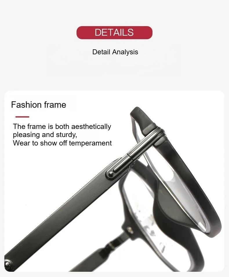 Multifokale Lesebrille +1,0 + 1,5 + 2,0 + 2,5 + 3,0 + 3,5 Anti-Blaulicht-Hyperopie-Brille Neutrale HD-Presbyopie-Brille – Detail 5