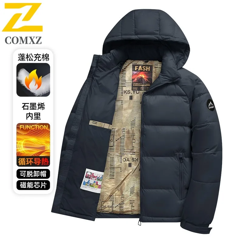 COMXZ Men's padded Clothes Autumn and Winter New Solid Color Casual Warm Windproof High-end Business Lapel Coat Fleece Jacket