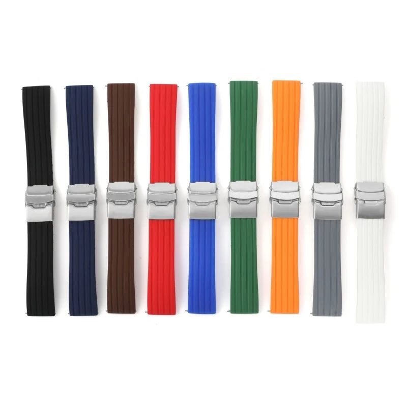 18mm 20mm 22mm 24mm Quick Release Silicone Watch Strap Metal Folding Buckle for Universal Waterproof Watch Bracelet Accessories