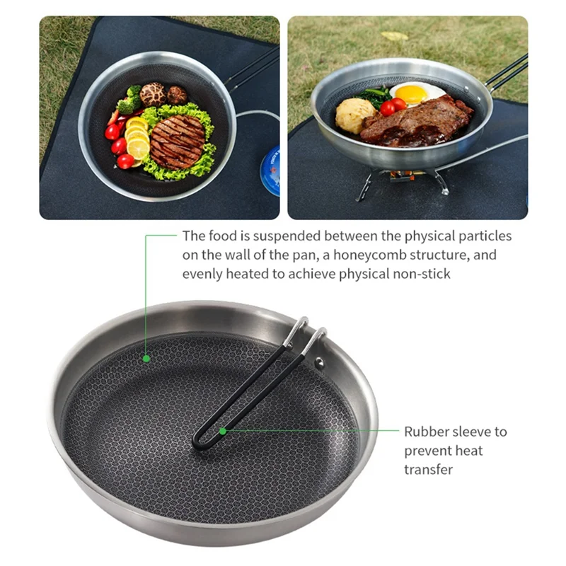 

2525+ Outdoor Stainless Steel Honeycomb Shading Non-Stick Pan Camping BBQ Frying Pan Induction Cooker Gas Stove Folding Wok