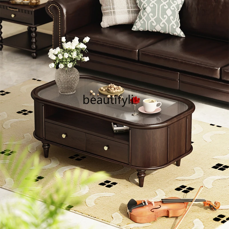 

American Retro Solid Wood Coffee Table TV Cabinet Combination Living Room Home Simple Tea Table